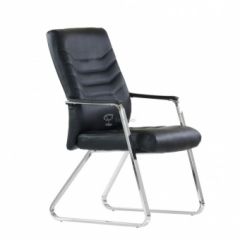 Кресло Barneo K-25 для посетителей и переговорных (хром, черная экокожа) в Копейске - kopejsk.mebel24.online | фото