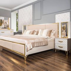 Кровать Lara 1600 с мягким изголовьем + основание (белый глянец) в Копейске - kopejsk.mebel24.online | фото 2