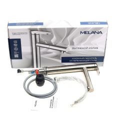Смеситель д/кухни MELANA-F610303 Stello нерж.сталь, однорычажный, сатин, вытяжной излив в Копейске - kopejsk.mebel24.online | фото 2