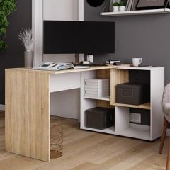 Стол компьютерный угловой СКМУ-4 Белый/Дуб сонома в Копейске - kopejsk.mebel24.online | фото