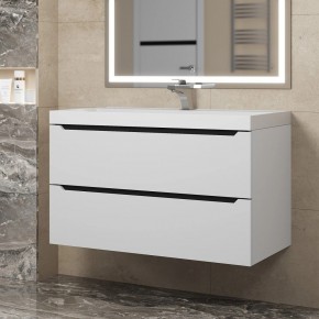 Тумба под раковину Uperwood Tanos 90 см, подвесная, белая/графит в Копейске - kopejsk.mebel24.online | фото