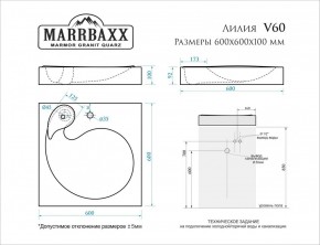 Умывальник над стиральной машиной (600*600х100) Лилия V60 (белый) с кронштейном без сифона (V60) в Копейске - kopejsk.mebel24.online | фото 2